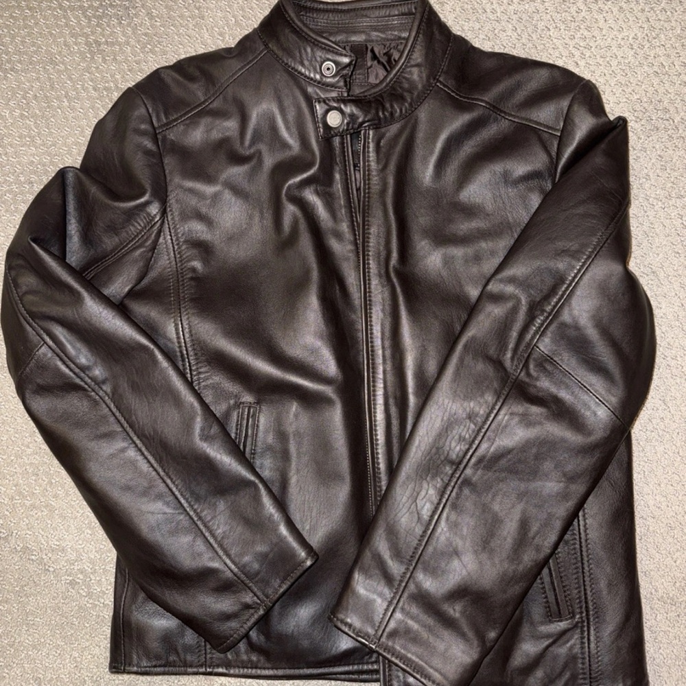 Andrew Marc Brown Lightweight Leather Jacket